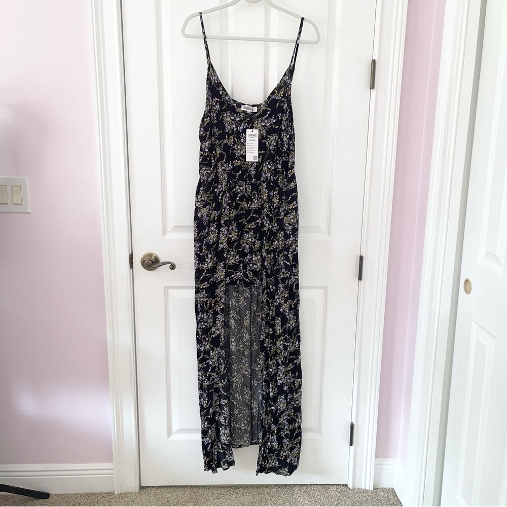 NWT BIUBIU black floral v-neck spaghetti strap romper high low maxi dress 3XL